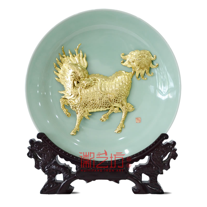 麒麟龍泉青瓷蕪湖鐵畫擺件 國(guó)家級(jí)非遺手工藝術(shù)品 安徽特色禮品