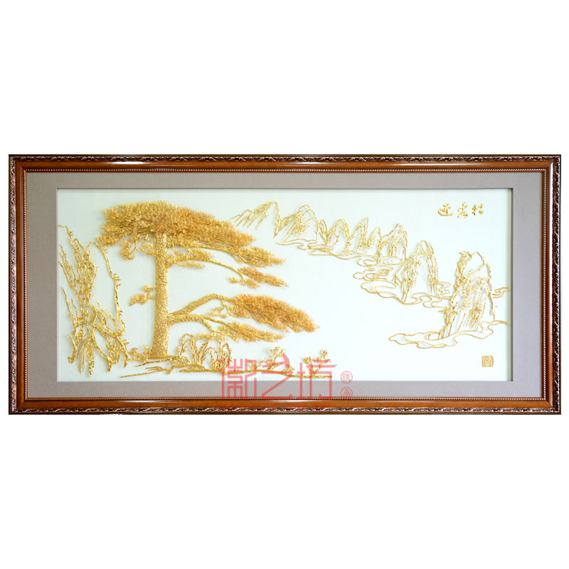 金畫迎客松鍍24K金蕪湖鐵畫大廳會(huì)客廳辦公室裝飾壁畫 徽藝坊品牌