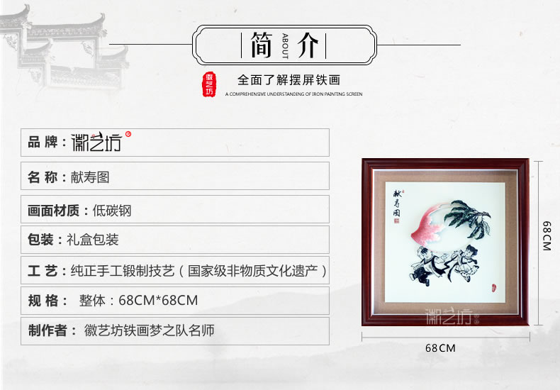 送長輩祝壽禮品獻(xiàn)壽圖彩色蕪湖鐵畫-規(guī)格參數(shù)