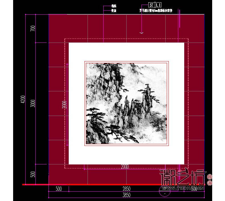 合肥交通銀行裝飾壁畫(huà)《黃山風(fēng)景》設(shè)計(jì)圖
