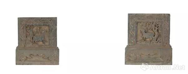 明 石雕松鹿紋門(mén)樓梆礎(chǔ) 長(zhǎng)40cm 寬34cm 厚15cm 安徽博物院藏