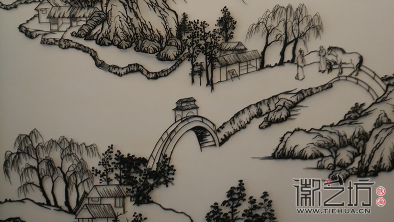 自然美鉆蕪湖旗艦店VIP茶室定制山水蕪湖鐵畫壁畫