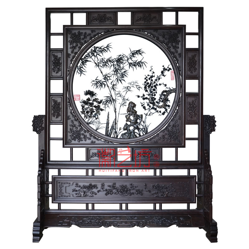 雙面透雕梅蘭竹菊四君子鏤空屏風 家庭辦公隔斷 非遺技藝純手工制作