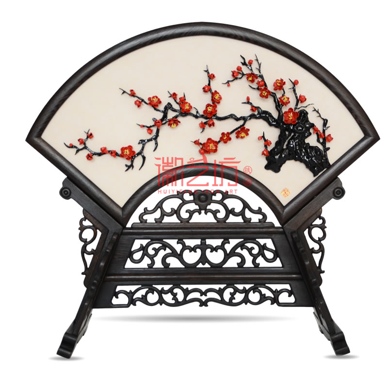 扇面臺(tái)屏擺件鐵畫梅花+家和萬(wàn)事興 家庭擺設(shè) 安徽特色非遺手工藝術(shù)品