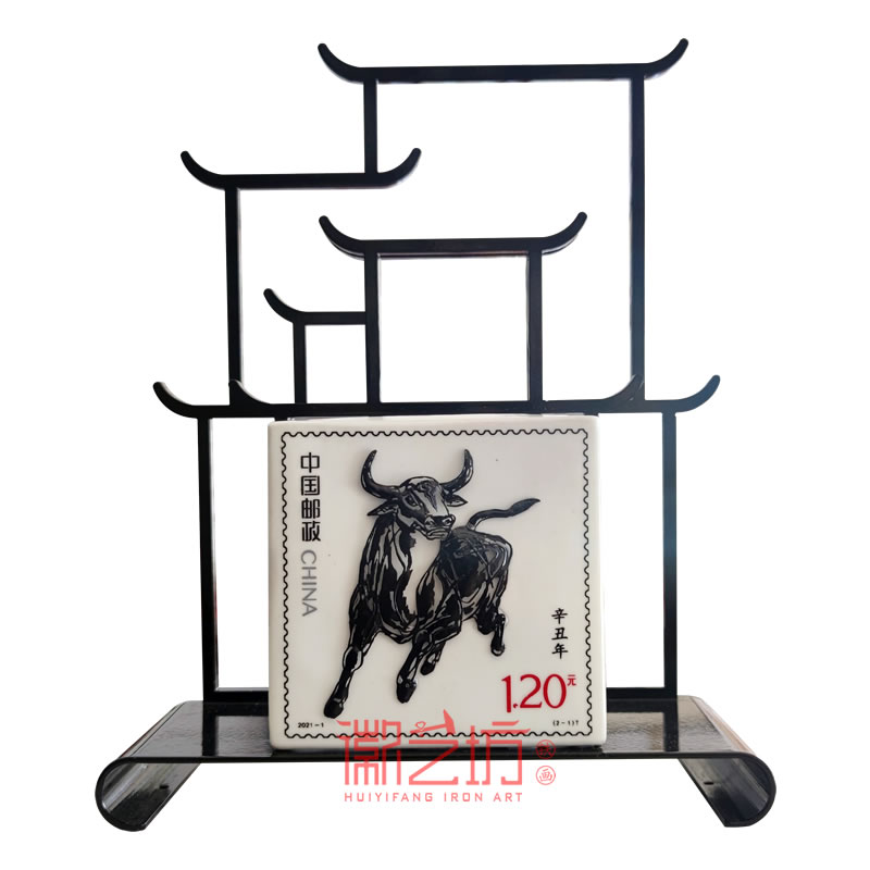 辛丑牛年郵票鐵畫繁昌窯筆筒 安徽特色文化禮品