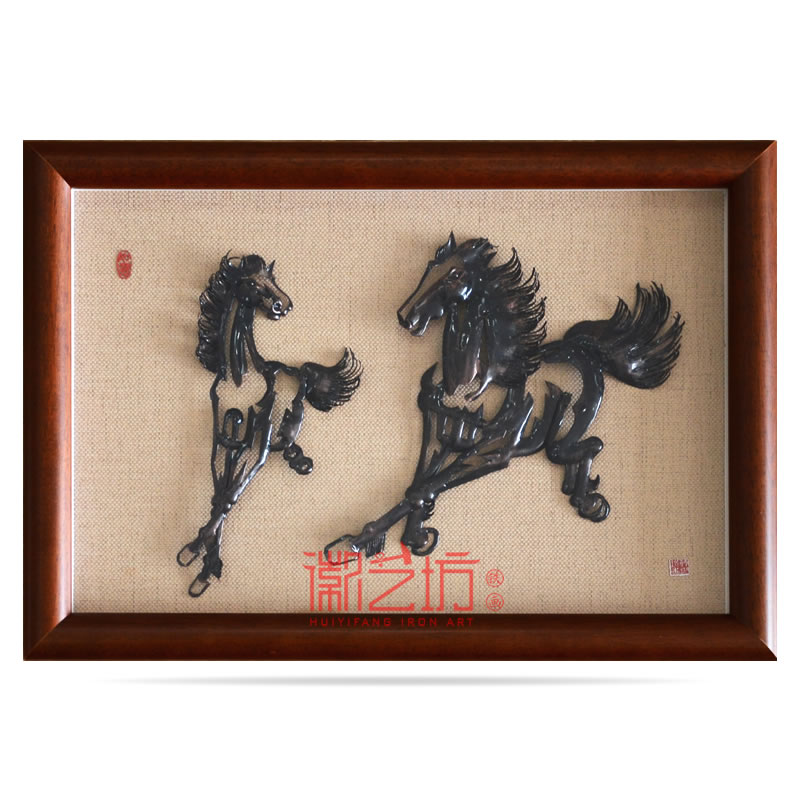 經(jīng)典蕪湖鐵畫擺件雙馬圖寓意齊頭并進(jìn)合作共贏 安徽特色手工藝術(shù)品國(guó)家非遺